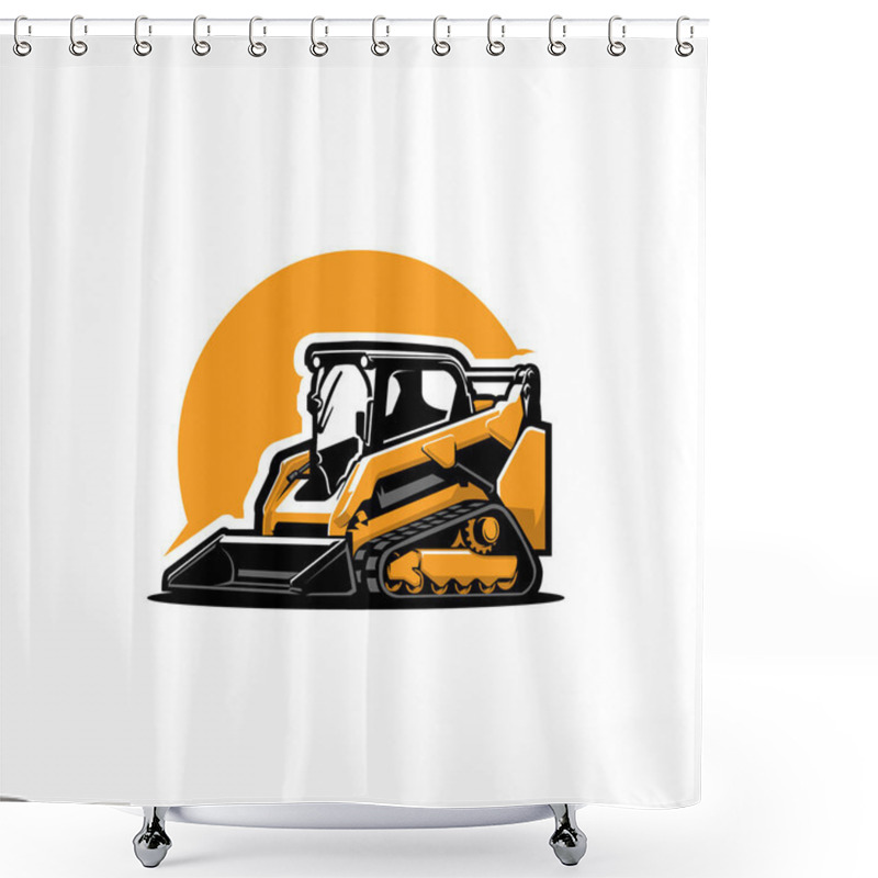 Personality  Skid Track Loader Vector Art Illustration. Bulldozer Vector Illustration. Best For Agricultural Related Industry Shower Curtains