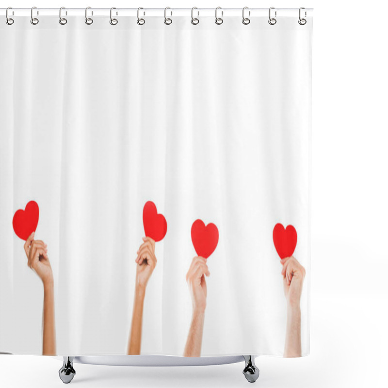 Personality  Hands With Red Paper Hearts Shower Curtains