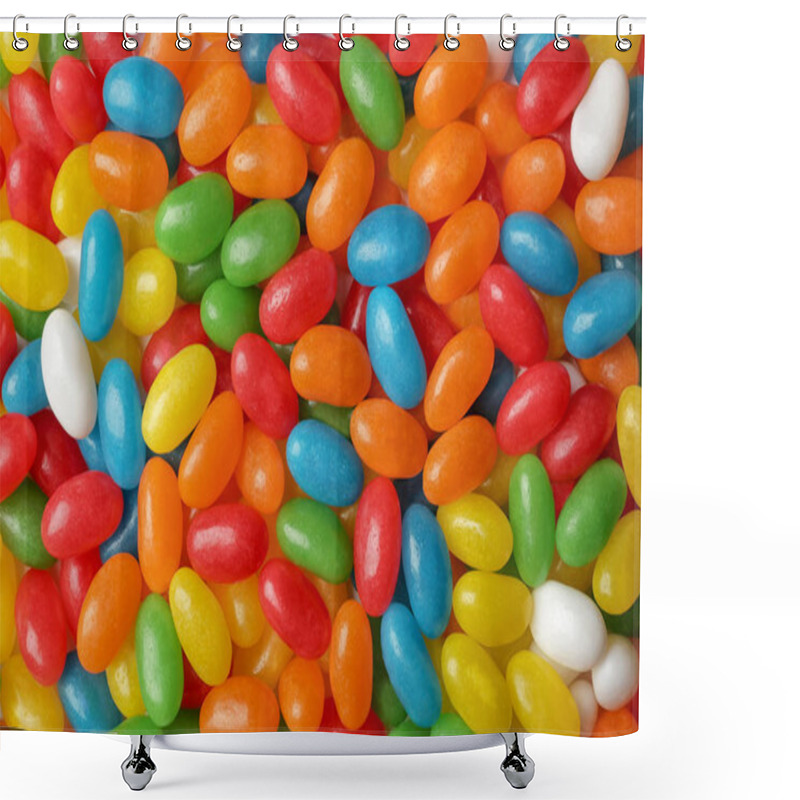 Personality  Tasty Bright Jelly Beans As Background, Top View Shower Curtains