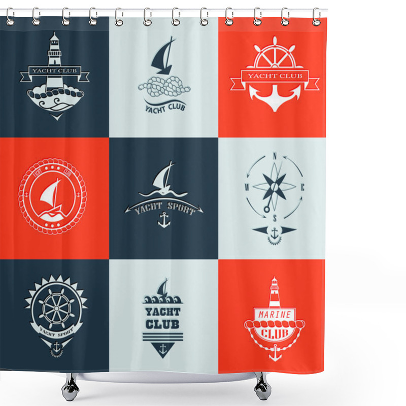 Personality  Set Of Yacht Club Logo Collection. Shower Curtains