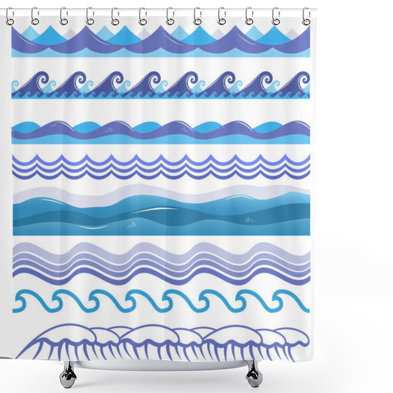 Personality  Vector Illustration Of Ocean, Sea Waves, Surfs And Splashes. Seamless Isolated Pattern. Shower Curtains