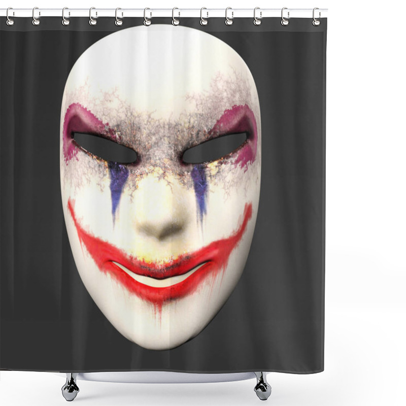 Personality  3D Rendered Scary Halloween Criminal Heist Mask To Conceal Identity Isolated On Dark Background Shower Curtains