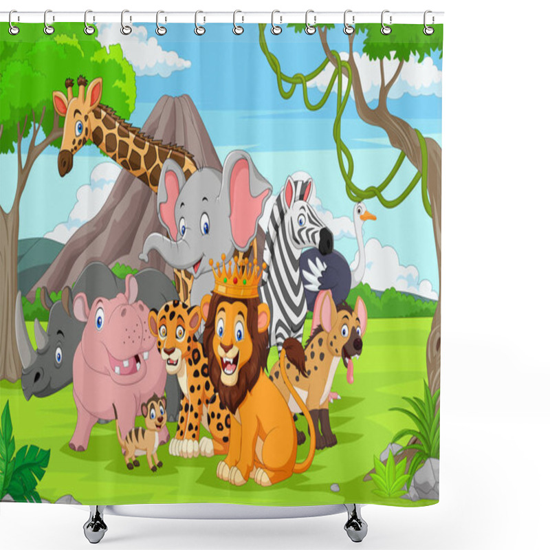 Personality  Vector Illustration Of Cartoon Wild Animals In The Jungle Shower Curtains