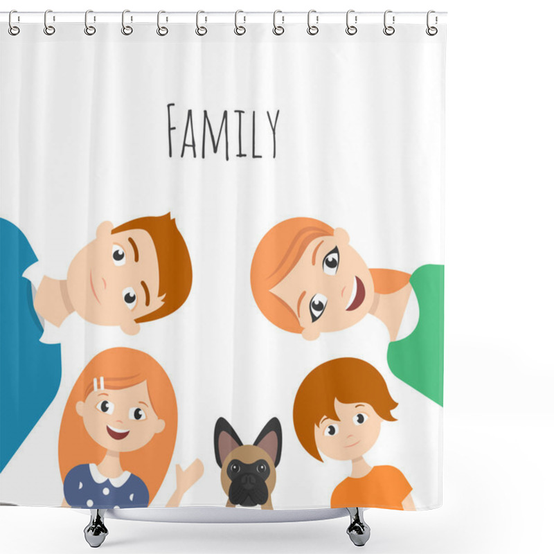 Personality  Family Portrait: Mom, Dad, Son, Daughter And Family Dog-french Bulldog Shower Curtains