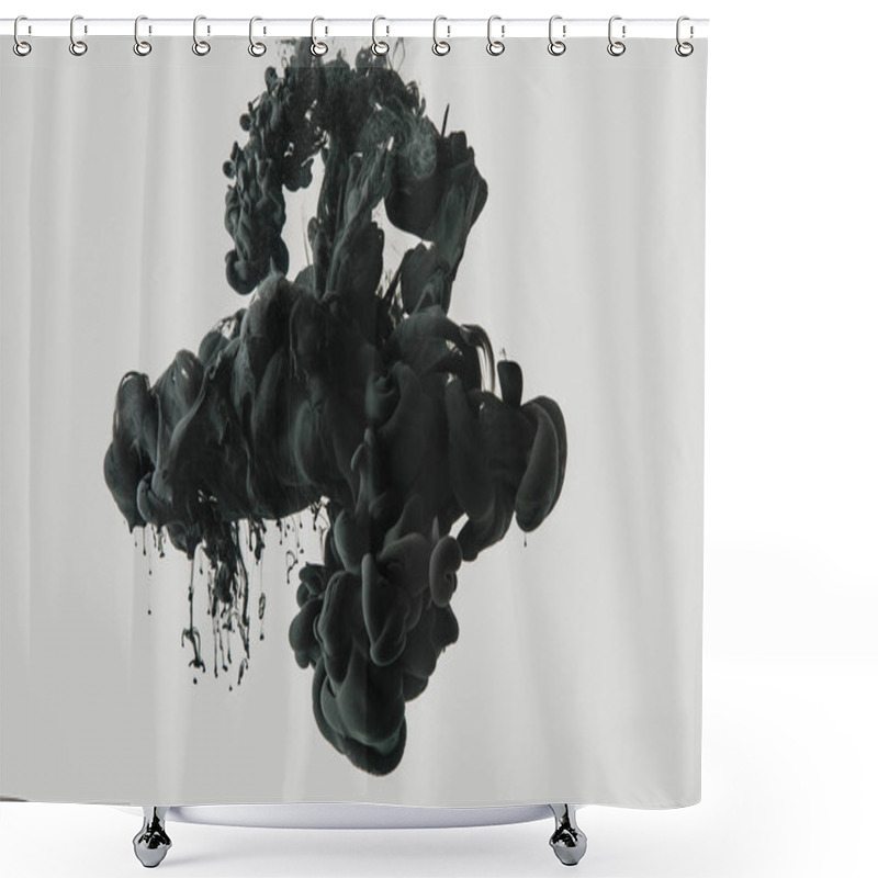 Personality  Close Up View Of Black Ink In Water Isolated On Gray Shower Curtains