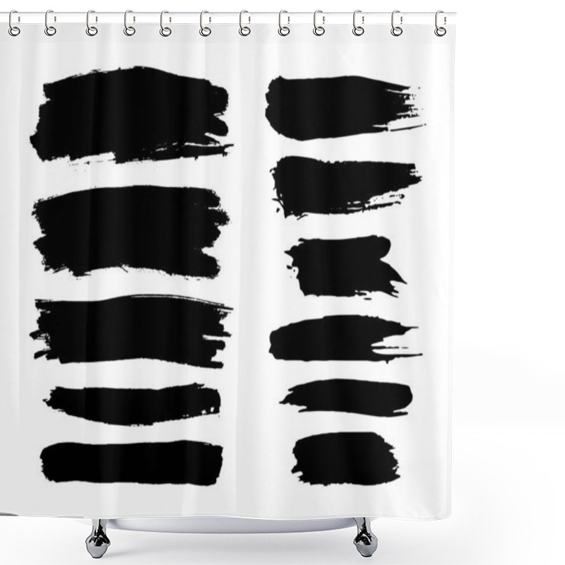 Personality  Hand Drawn Vector Ink Brush Strokes, Black Paint Spot Set. Dirty Paint Blobs And Daubs Artistic Backgrounds. Grunge Texture Scribbles Design Element Isolated On White. Stains Shape And Silhouettes Shower Curtains