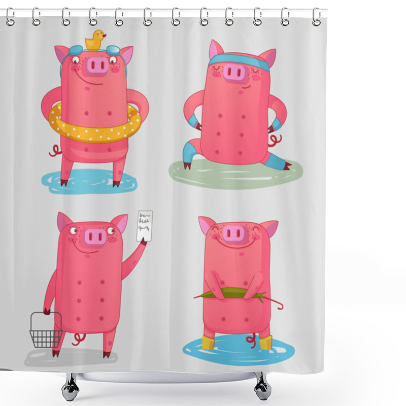 Personality  Fanny Farm Animals - Set Cute Pigs Shower Curtains