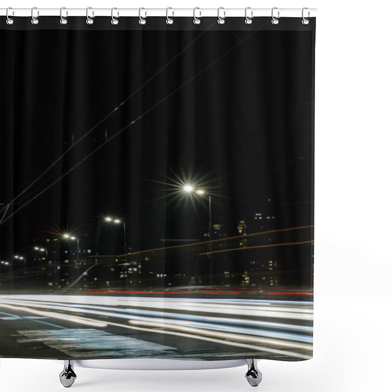 Personality  Long Exposure Of Lights On Road At Night Busy City Shower Curtains