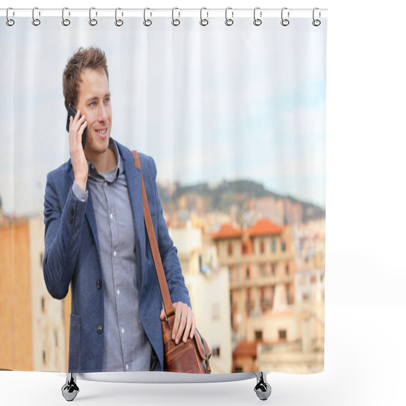 Personality  Businessman Talking On Smart Phone Shower Curtains