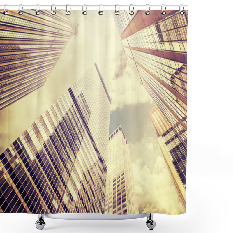 Personality  Retro Stylized Photo Of Skyscrapers In Manhattan, NYC. Shower Curtains