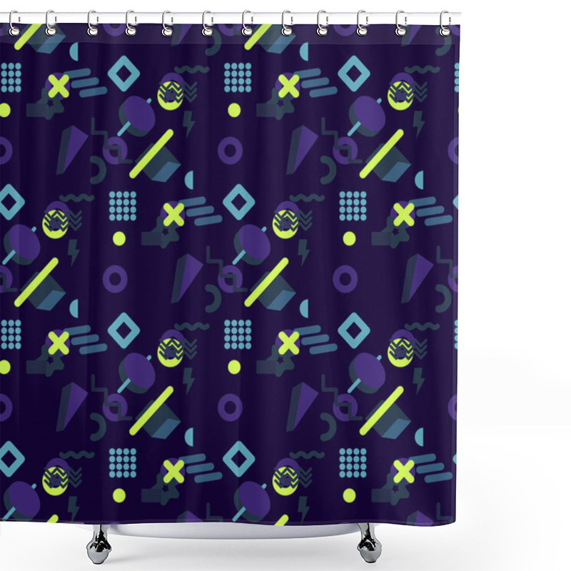 Personality  Abstract Seamless Vector Pattern For Girls, Boys, Clothes. Creative Background With Dots, Geometric Figures Funny Wallpaper For Textile And Fabric. Fashion Memphis Style. Colorful Bright Shower Curtains