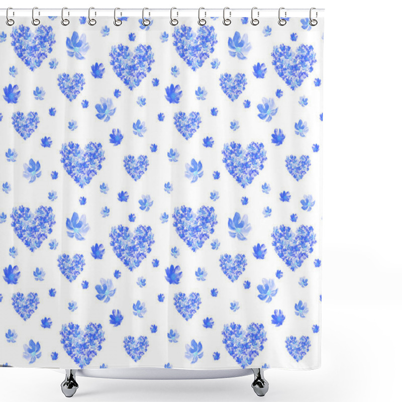 Personality  Beautiful Blue Floral Hearts Pattern On A White Background Perfect For Fabric Or Wallpaper Design Shower Curtains