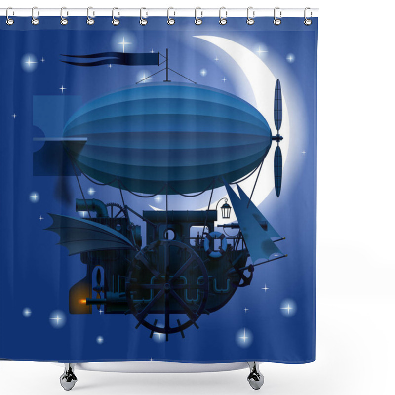 Personality  Complex Fantastic Flying Ship In Night Sky With Moon Shower Curtains