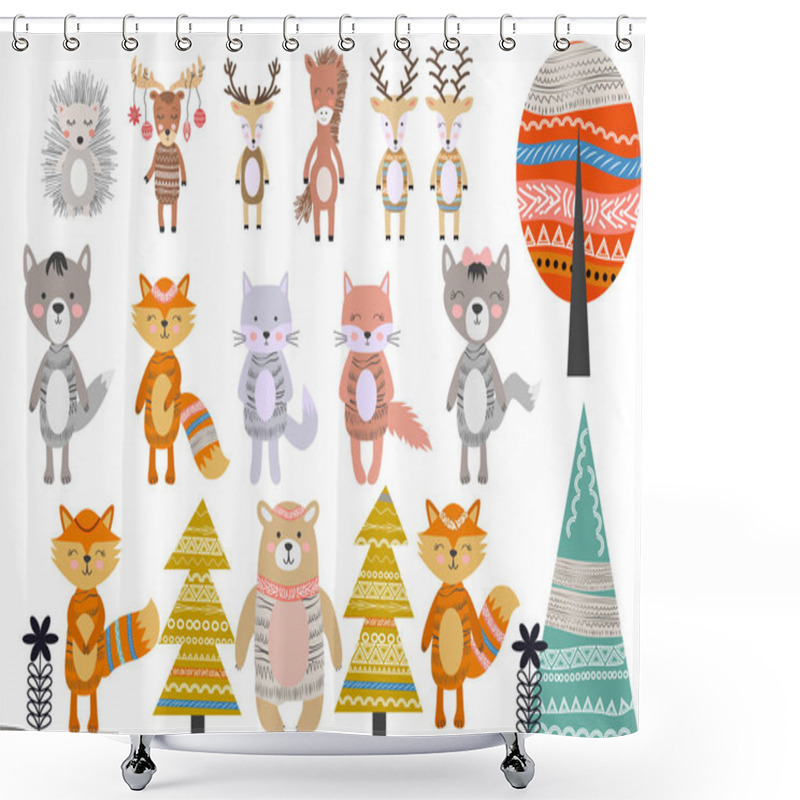 Personality  Cute Scandinavian Style Animals And Design Elements Shower Curtains