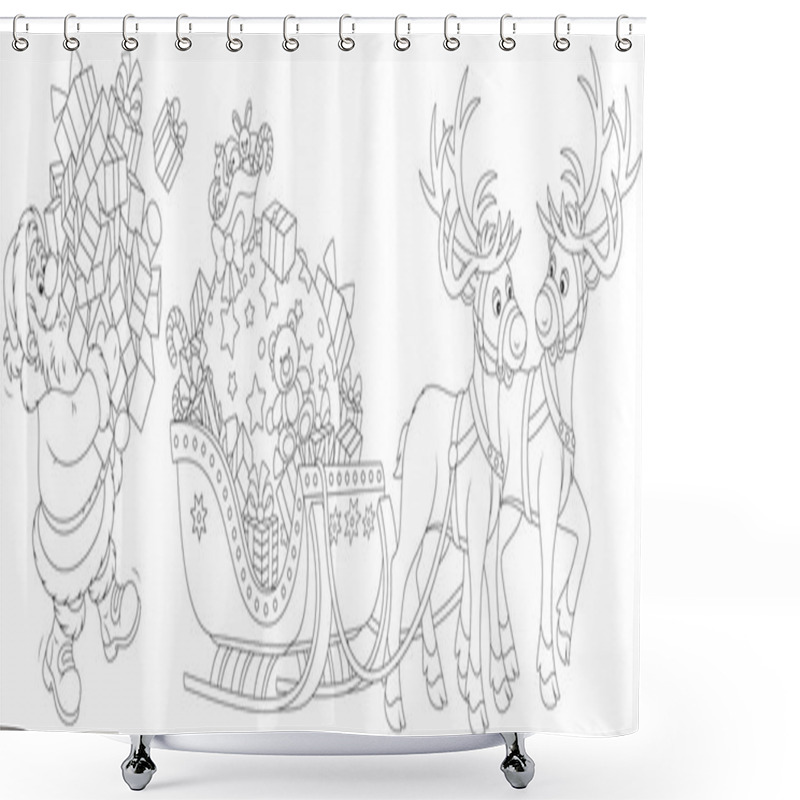 Personality  Santa Loading Gifts Shower Curtains