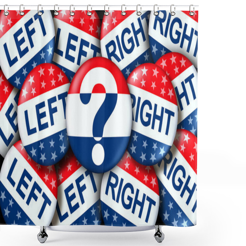 Personality  Election Choice Concept And Undecided Voting Option Badge Or Unaffiliated And Independent Voter As A United States Democratic Icon Between The Right And The Left Vote As A 3D Illustration. Shower Curtains