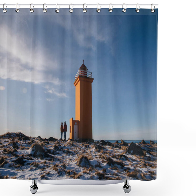 Personality  Couple Near Lighthouse Shower Curtains