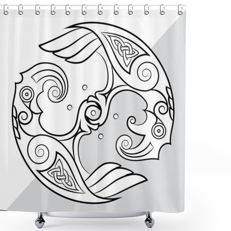 Personality  Two Ravens Of The God Odin In Scandinavian Style. Huginn And Muninn Shower Curtains