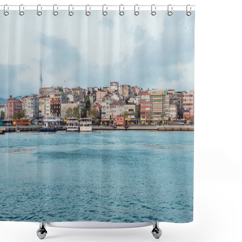 Personality  Different Ships And Boats On Pier Near Buildings In Istanbul  Shower Curtains