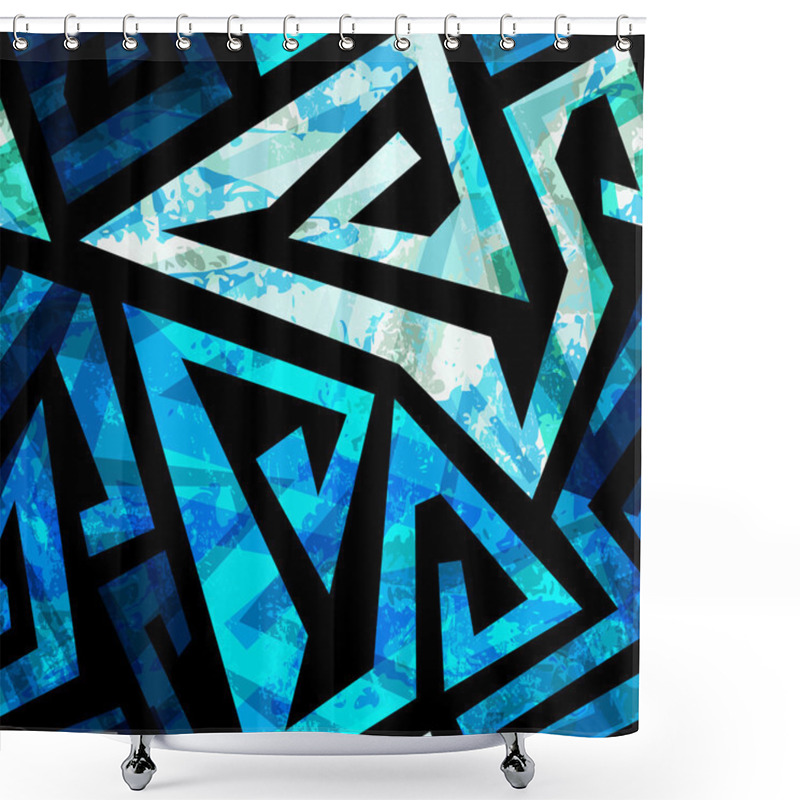 Personality  Blue Labyrinth Seamless Pattern With Grunge Effect Shower Curtains