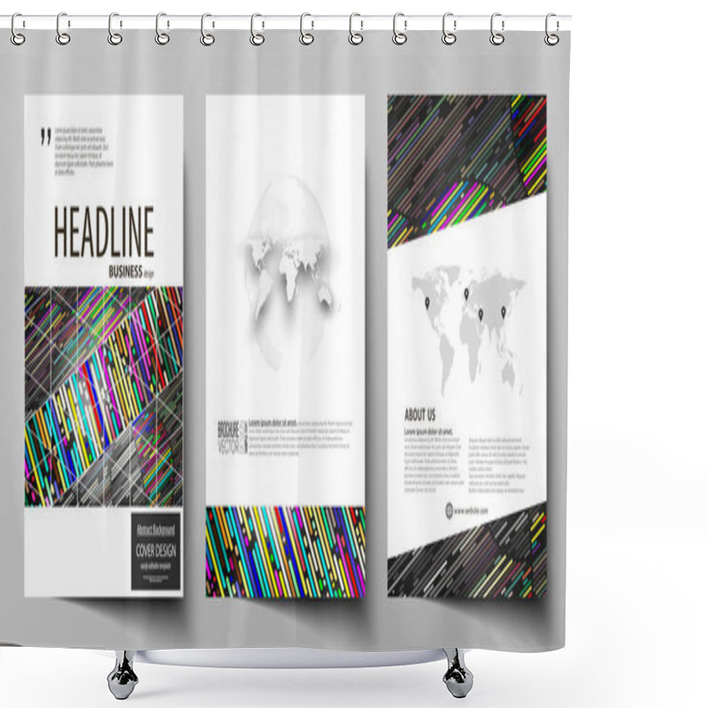 Personality  Business Templates For Brochure, Magazine, Flyer, Booklet. Cover Design Template, Vector Layout In A4 Size. Colorful Background Made Of Stripes. Abstract Tubes And Dots. Glowing Multicolored Texture. Shower Curtains