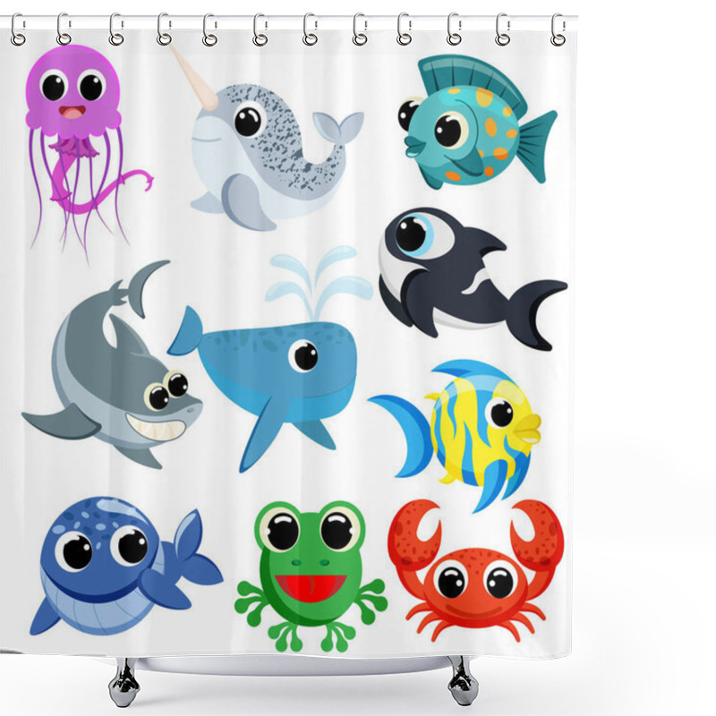 Personality  Ocean Animals Set Vector Shower Curtains