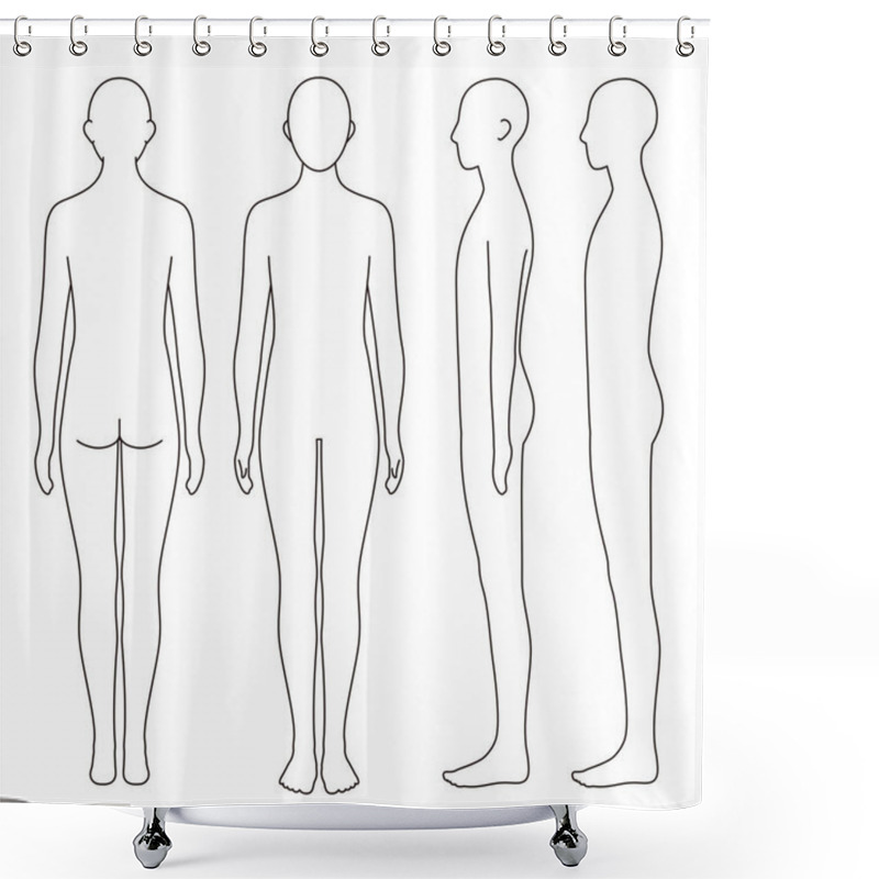 Personality  Human Body Model, Outline, Front, Back And Side, Vector File Set,  Monochrome Illustration Shower Curtains