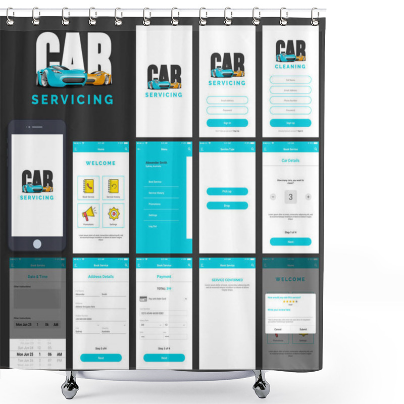 Personality  Car Servicing Mobile App User Interface Kit. Shower Curtains