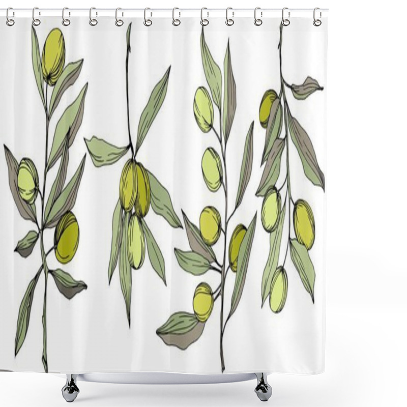 Personality  Olive Tree In A Vector Style Isolated. Green Engraved Ink Art. Shower Curtains