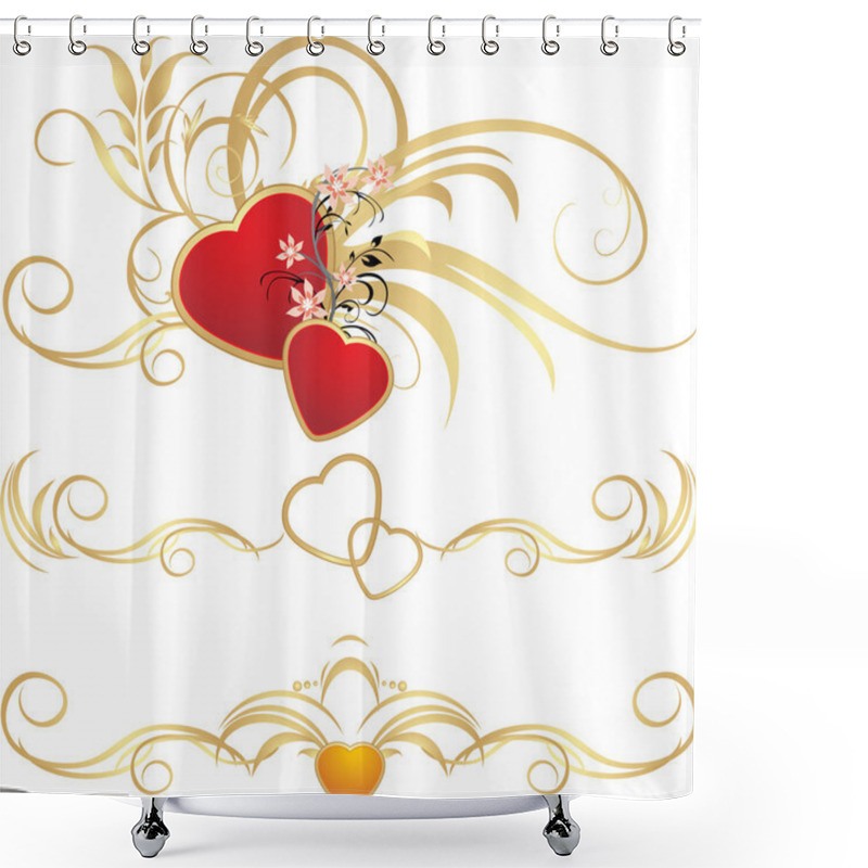 Personality  Hearts With Floral Ornament. Patterns Shower Curtains