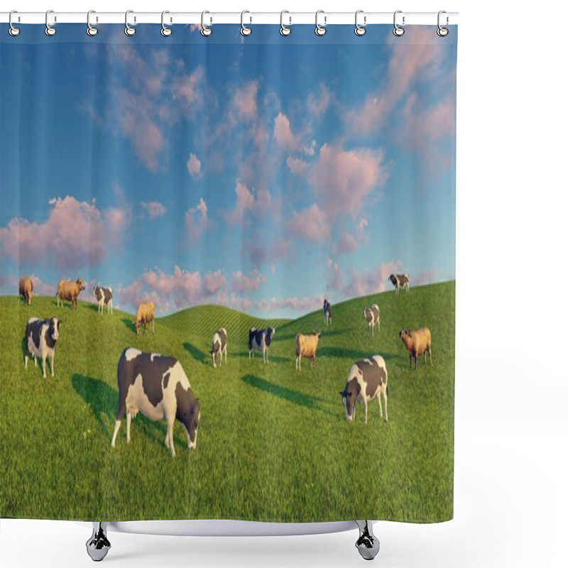 Personality  Dairy Cows Graze On Green Meadows Shower Curtains