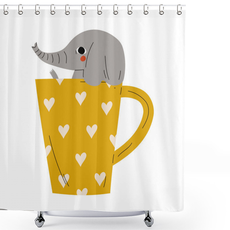 Personality  Cute Elephant In Yellow Teacup, Adorable Little Cartoon Animal Character Sitting In Coffee Mug Vector Illustration Shower Curtains