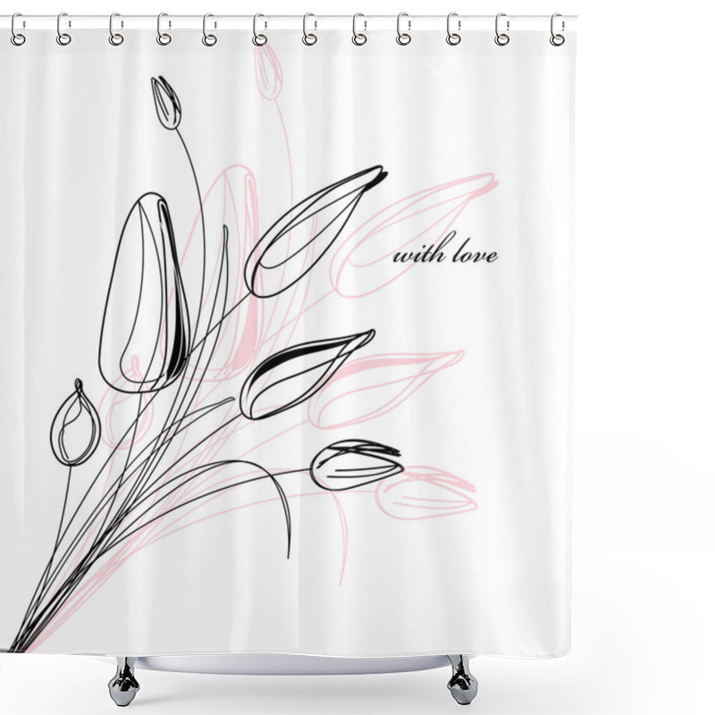 Personality  Greeting Card With A Sketch Of Tulips Shower Curtains