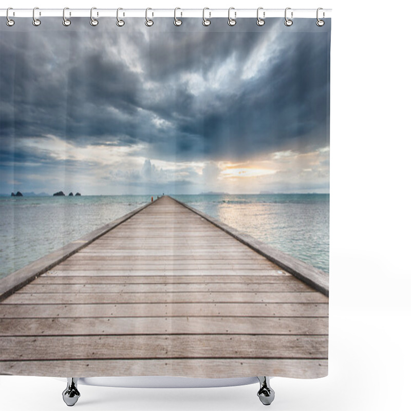 Personality  Wood Bridge To The Sea At Sunset Beach In Koh Samui, Thailand Shower Curtains