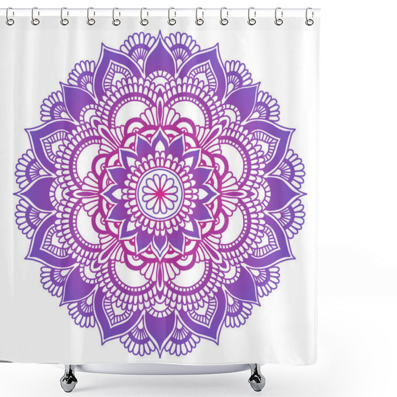 Personality  Mandala. Ethnic Round Ornament. Hand Drawn Indian Motif. Mehendi Meditation Yoga Henna Theme. Unique Violet Floral Print. Shower Curtains