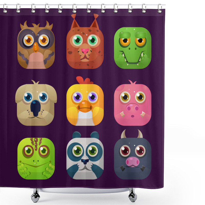 Personality  Cute Animal Vector Illustration Icon Set Shower Curtains