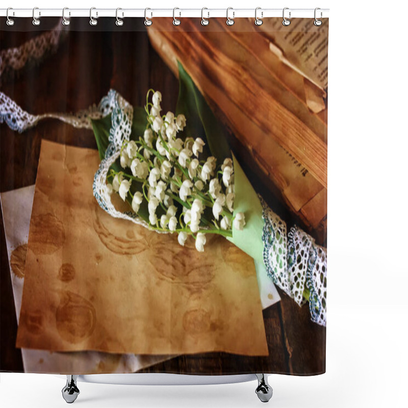 Personality  Bouquet  Lilies And Retro Book Shower Curtains