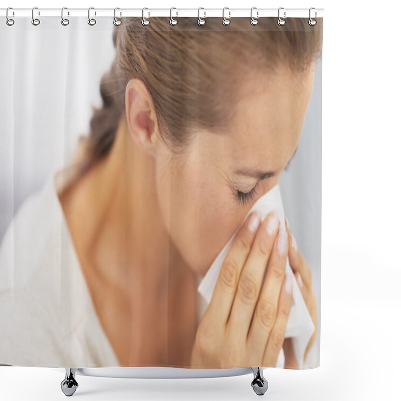 Personality  Woman Blowing Nose Into Handkerchief Shower Curtains