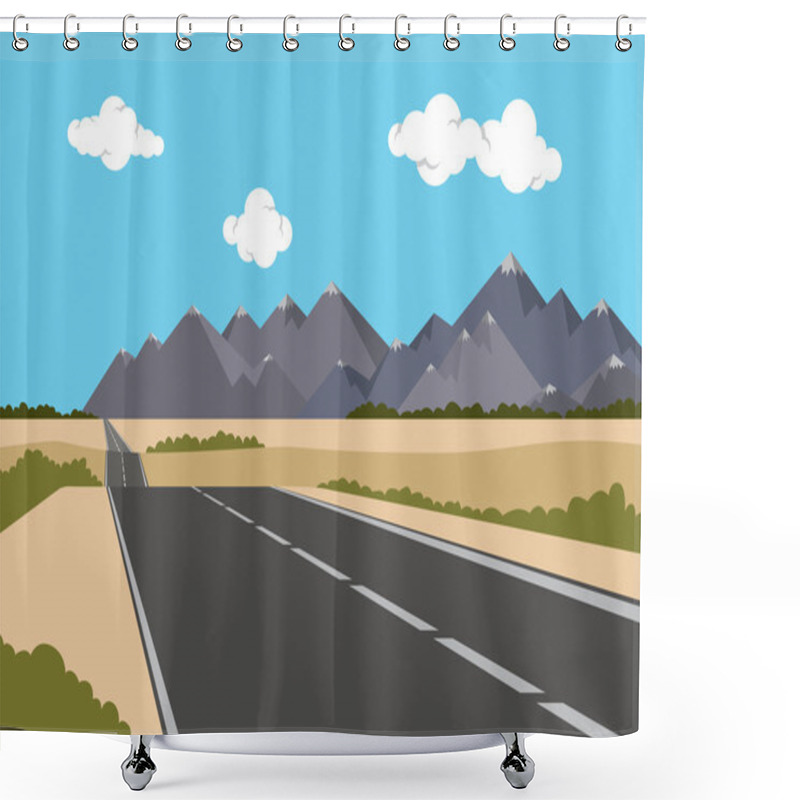 Personality  Highway Flat Style Empty Road With Mountains Vector Graphic Shower Curtains