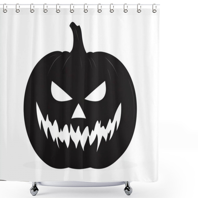 Personality  A Menacing Black Pumpkin With Sharp Teeth And Angry Eyes, Perfect For Halloween Decorations. Shower Curtains