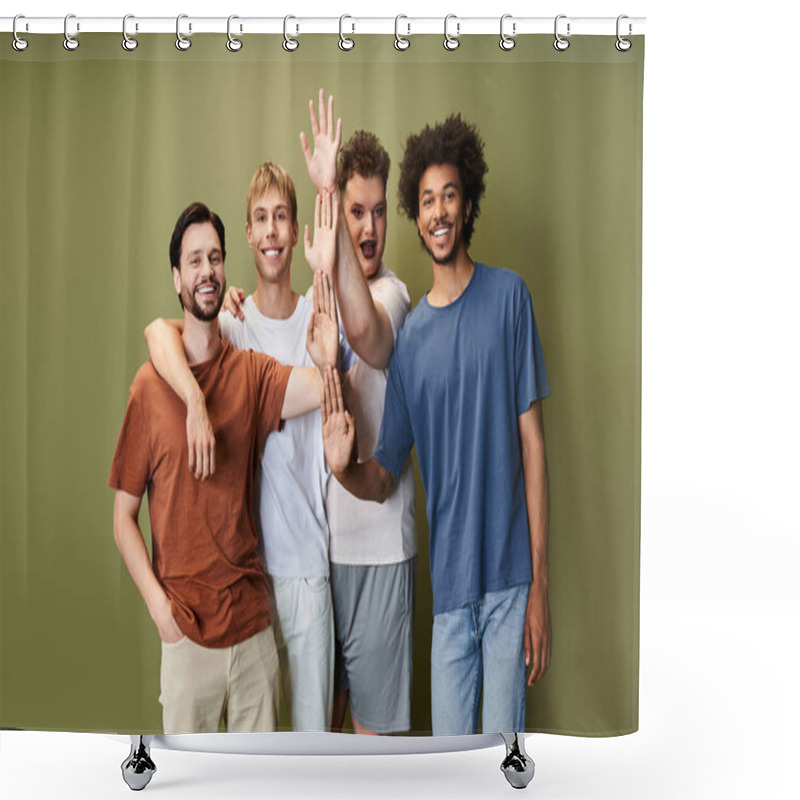 Personality  Four Friends Joyfully Celebrate Their LGBTQ Identity In A Lively, Vibrant Setting. Shower Curtains