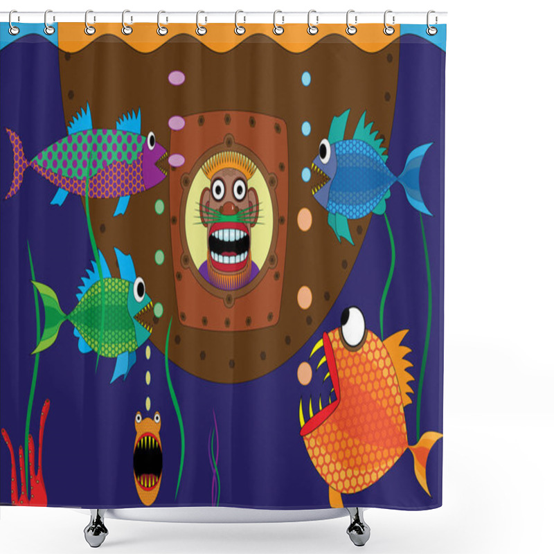 Personality  The Diver Is Immersed In A Submersible Shower Curtains