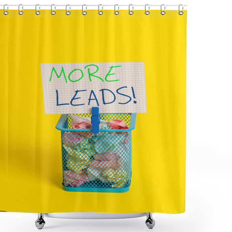 Personality  Text Sign Showing More Leads. Conceptual Photo Initiation Consumer Interest Enquiry Into Products Or Services Trash Bin Crumpled Paper Clothespin Empty Reminder Office Supplies Yellow. Shower Curtains