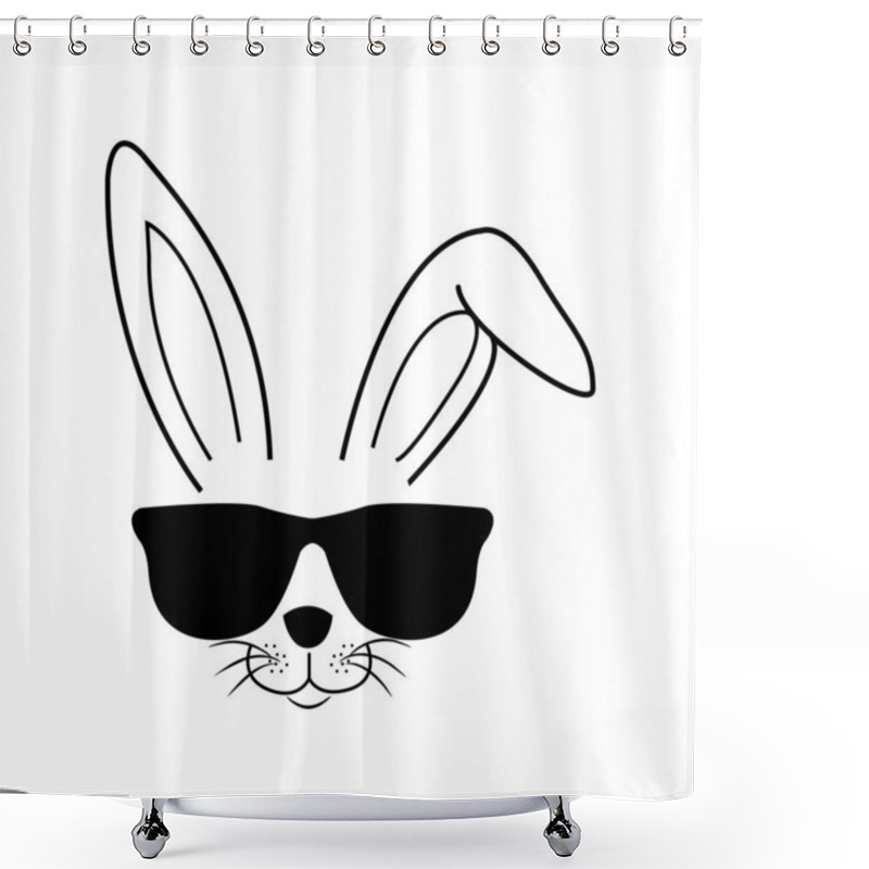 Personality  Rabbit With Black Glasses Isolated On A White Background. Shower Curtains