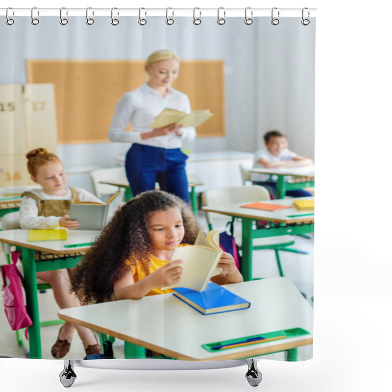 Personality  Teacher Reading Book With Children During Lesson Shower Curtains