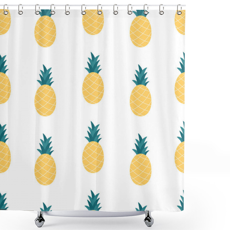 Personality  Fresh Pineapple Seamless Pattern. Exotic And Tropical Fruit Seamless Pattern. Flat, Hand Drawn Texture For Wallpaper, Textile, Fabric, Paper. Vector Illustration Shower Curtains