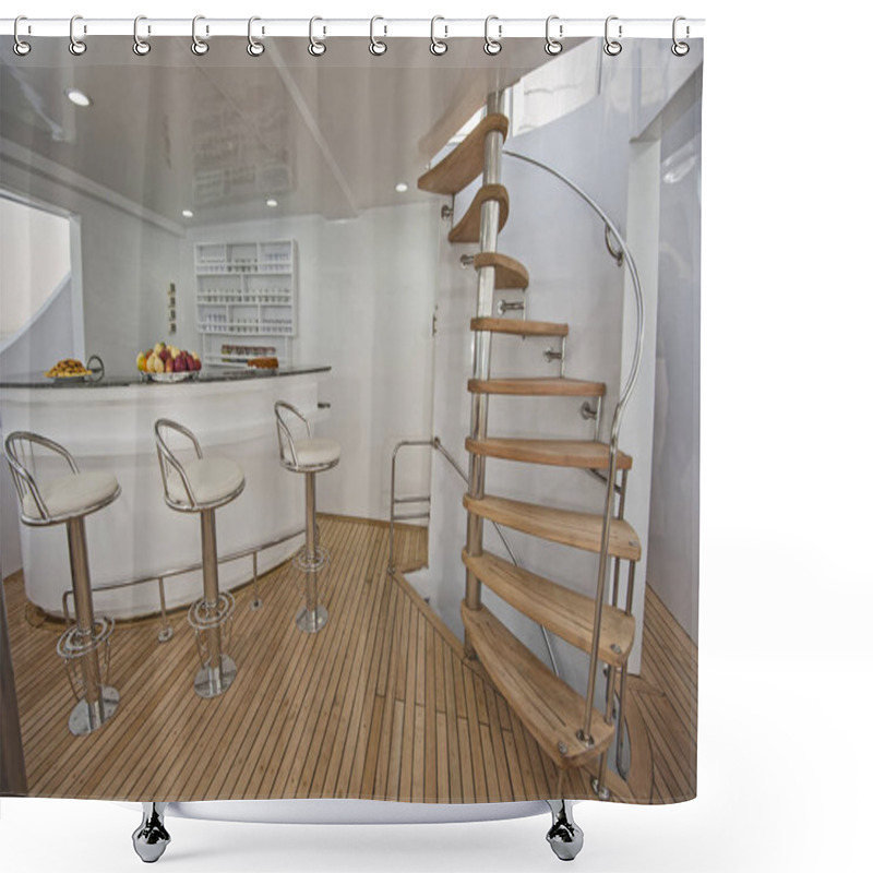 Personality  Wooden Staircase And Bar On Sundeck Of Luxury Yacht Shower Curtains