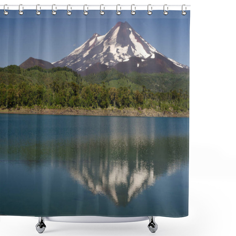 Personality  Llaima Volcano Reflected On The Conguillio Lake. Shower Curtains