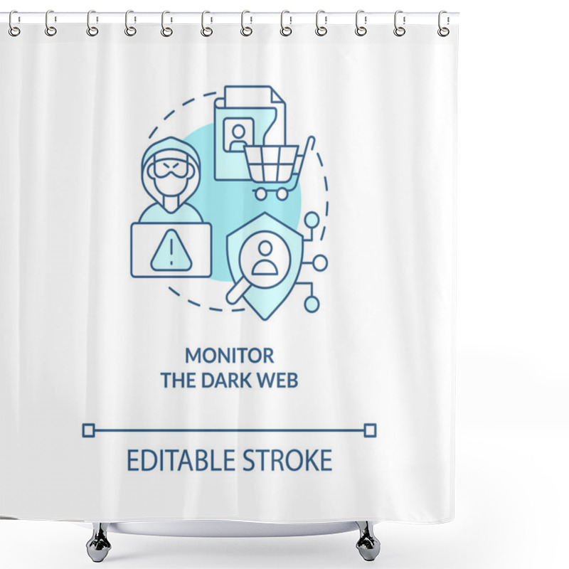 Personality  Monitor Dark Web Turquoise Concept Icon. Check Personal Exposed Data Abstract Idea Thin Line Illustration. Isolated Outline Drawing. Editable Stroke. Arial, Myriad Pro-Bold Fonts Used Shower Curtains