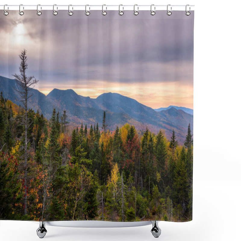 Personality  Dramatic Sky Over A Wooded Mountain Landscape At The Peak Of Fall Foliage At Dusk. White Mountain National Forest, NH, USA. Shower Curtains